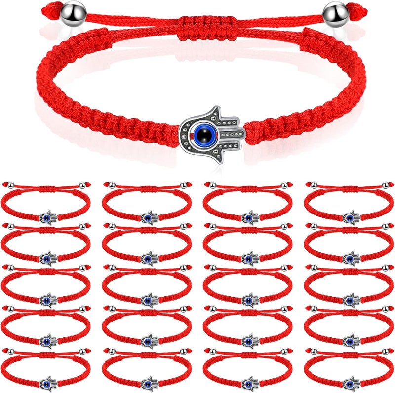Jadive 20 Pcs Red Protection Good Luck Bracelet Red String of Fate Adjustable Bracelet Braided Knot Kabbalah Rope for Lover Couple Friend Women Men - Image 1